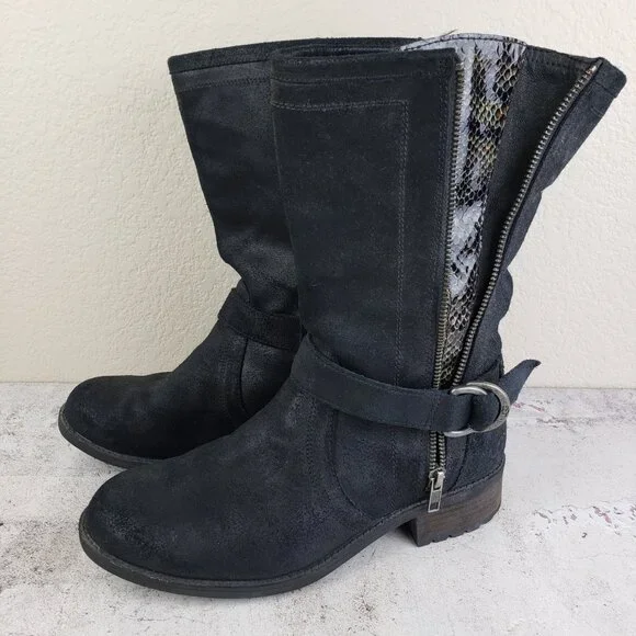 UGG Silva Moto Boots Leather Nubuck Harness Zip Slouchy Snakeskin size 9 EU 40 - Picture 5 of 15